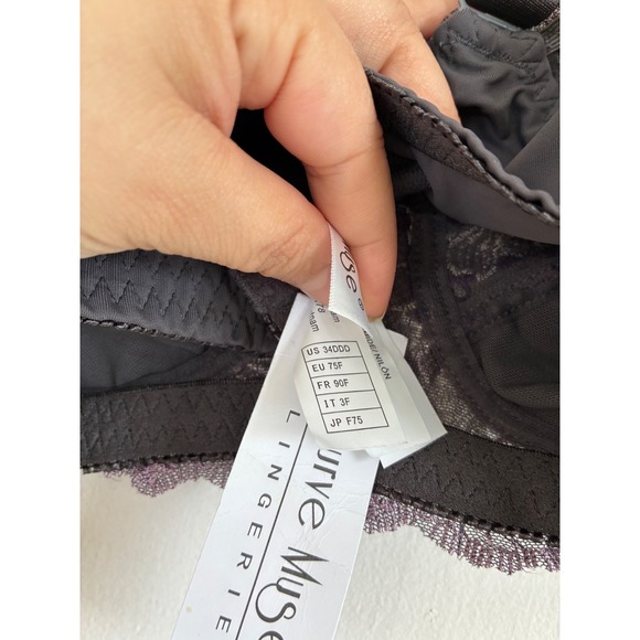 NWT Curve Muse Lingerie Full Coverage Support Bra Grey Purple Lace Trim US 34DDD - Picture 3 of 5